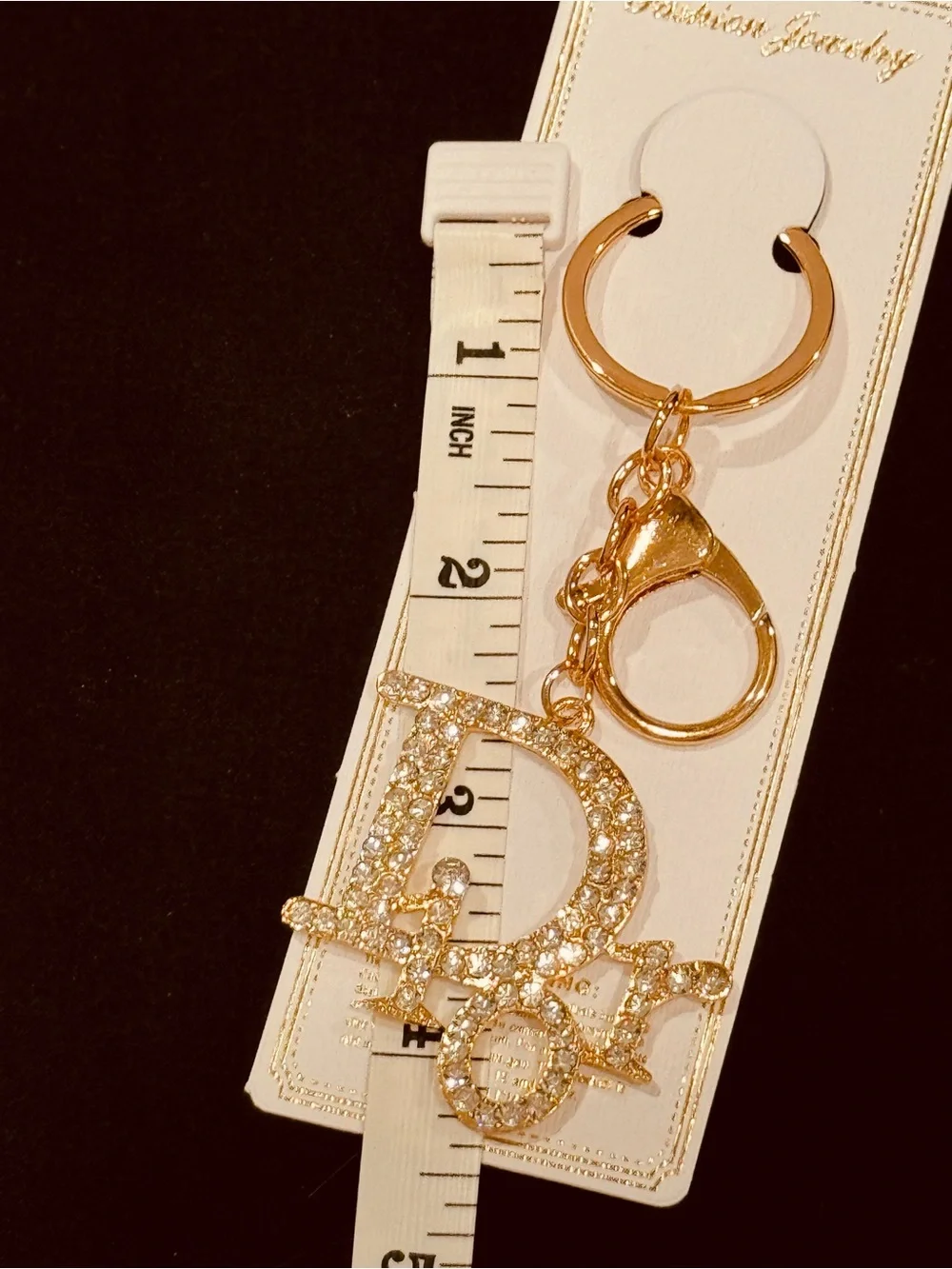Bag Charm Crystal Monogram Keychain Silver Tone NWT